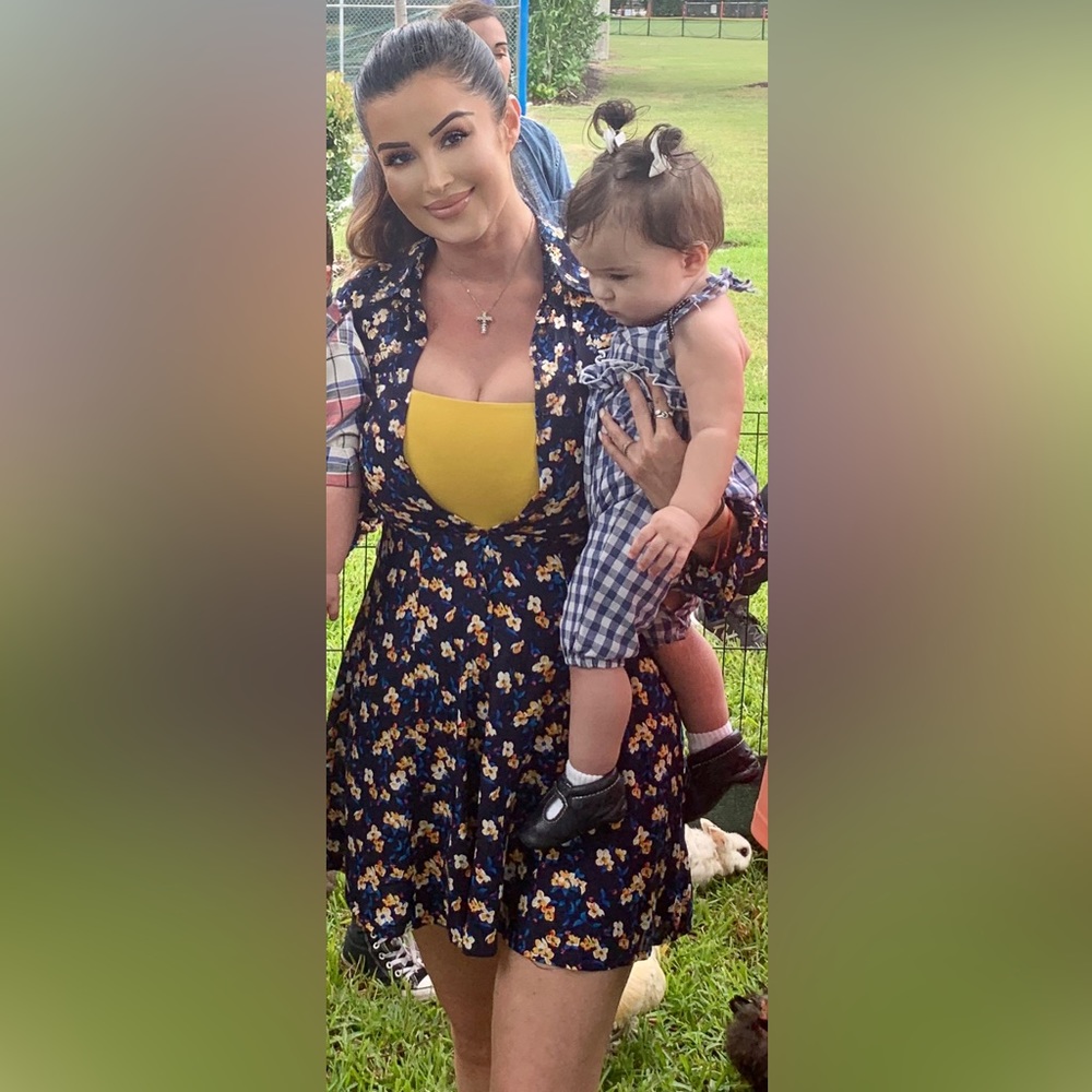 Black, blue, yellow floral  long sleeve mini button down dress
